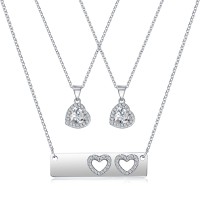UNGENT THEM Mother Daughter Necklace Set for 3, Matching Heart Cubic Zirconia Love Pendant Necklaces Jewelry for Mom Daughter Women Girls, Mother's Day Birthday Gifts