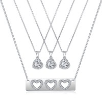 UNGENT THEM Mother Daughter Necklace Set for 4, Matching Heart Cubic Zirconia Love Pendant Necklaces Jewelry for Mom Daughter Women Girls, Mother's Day Birthday Gifts