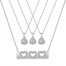 UNGENT THEM Mother Daughter Necklace Set for 4, Matching Heart Cubic Zirconia Love Pendant Necklaces Jewelry for Mom Daughter Women Girls, Mother's Day Birthday Gifts