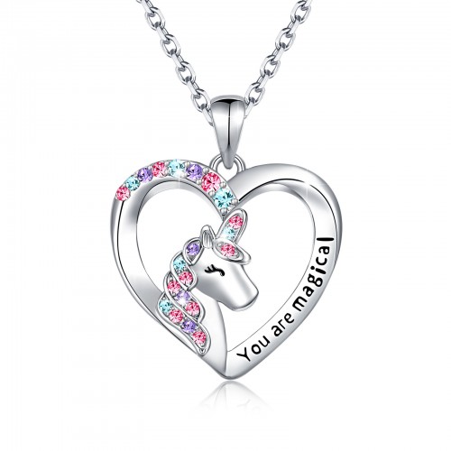 925 Sterling Silver Pink & White Enamel Heart Unicorn Necklace Pendant for  Girls 16 - Body Pierce Jewelry