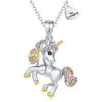 UNGENT THEM Silver Unicorn Necklace for Girls You are Magical Crystal Unicorn Jewelry Gifts for Daughter Granddaughter Birthday Party