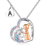 UNGENT THEM Silver Unicorn Necklace for Girls, Letter A Initial Alphabet CZ Heart Pendant Magical Necklace Christmas Birthday Unicorns Gifts Jewelry for Girls Daughter Granddaughter Niece Women Unicorn Lovers…