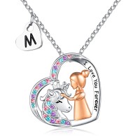 UNGENT THEM Silver Unicorn Necklace for Girls, Letter M Initial Alphabet CZ Heart Pendant Magical Necklace Christmas Birthday Unicorns Gifts Jewelry for Little Girls Daughter Granddaughter Niece Women Unicorn Lovers…