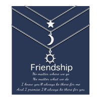 UNGENT THEM Best Friend Friendship Necklaces for 3 Sun Moon Star Dainty Layered Matching Necklace Best Friend Friendship Jewelry Gifts for 3 Teen Girls Women Sister…