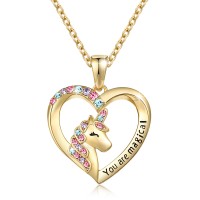 UNGENT THEM Gold Unicorn Necklace for Girls Magical Crystal Heart Pendant Necklaces Unicorn Girls Jewelry Birthday Gifts for Little Girls Daughter Granddaughter…