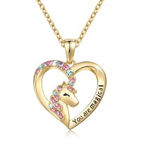UNGENT THEM Gold Unicorn Necklace for Girls Magical Crystal Heart Pendant Necklaces Unicorn Girls Jewelry Birthday Gifts for Little Girls Daughter Granddaughter…