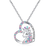 UNGENT THEM Unicorn Necklace for Little Girls Crown Princess CZ Heart You Are Magical Pendant Necklaces Birthday Christmas Halloween Unicorn Jewelry Gifts for Girls Daughter Granddaughter Niece…