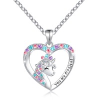 UNGENT THEM Unicorn Necklace for Little Girls Princess Crown CZ Heart You Are Magical Pendant Necklaces Girls Jewelry Birthday Christmas Unicorn Gifts for Girls Daughter Granddaughter Niece…