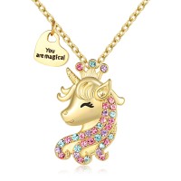 UNGENT THEM Unicorn Necklace for Little Girls Jewelry Princess Magical Crown Pendant Necklaces Back to School Unicorns Gifts for Girls Daughter Granddaughter Niece Birthday Party(gold)