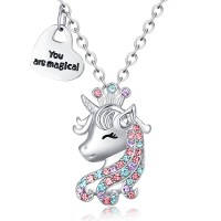 UNGENT THEM Unicorn Necklace for Little Girls Jewelry Princess Magical Crown Pendant Necklaces Back to School Unicorns Gifts for Girls Daughter Granddaughter Niece Birthday Party(silver)