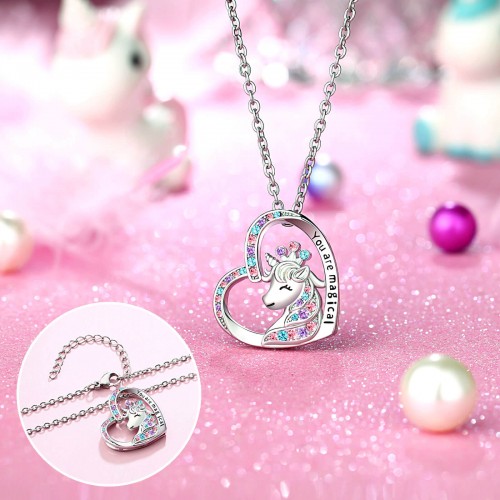 Magical Necklace for Girls Crystal Heart Pendant Necklaces Unicorn Jewelry  Gifts for Girls Daughter Granddaughter Niece Birthday