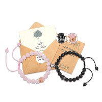 UNGENT THEM Couple Distance Relationship Bracelets Magnetic Crown King Queen His and Hers Friendship Bracelets Black Pink Agate Beads Bracelet Couple Gifts for Him Her Women Men Boyfriend Girlfriend（pink&black）