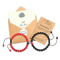 UNGENT THEM Best Friend Bracelets Couples Magnetic Bracelets Matching Relationship Friendship Distance Red Black Beaded Bracelet Couple Jewelry Gifts for Men Women Boyfriend Girlfriend Him Boy Girl（red&black）