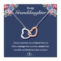 UNGENT THEM Gifts for Granddaughter Necklace, Interlocking Heart Necklace, Granddaughter Graduation Gifts from Grandma Grandmother, Sweet Birthday Jewelry Gifts for Girls…
