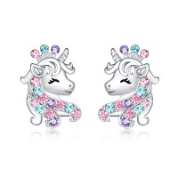 UNGENT THEM Hypoallergenic Unicorn Earrings for Girls Silver Screw Back Crown Cubic Zirconia Stud Earring Unicorns Jewelry Gifts for Girls Daughter Granddaughter Birthday Party…