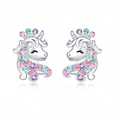 UNGENT THEM Hypoallergenic Unicorn Earrings for Girls Silver Screw Back Crown Cubic Zirconia Stud Earring Unicorns Jewelry Gifts for Girls Daughter Granddaughter Birthday Party…