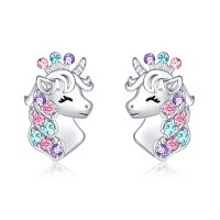 UNGENT THEM Unicorn Earrings for Little Girls Silver Hypoallergenic Screw Back Crown Cubic Zirconia Stud Earring Unicorns Jewelry Back to School Gifts for Girls Daughter Granddaughter Birthday Party…