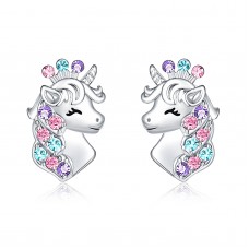 UNGENT THEM Unicorn Earrings for Little Girls Silver Hypoallergenic Screw Back Crown Cubic Zirconia Stud Earring Unicorns Jewelry Back to School Gifts for Girls Daughter Granddaughter Birthday Party…