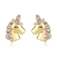 UNGENT THEM Gold Unicorn Stud Earrings for Girls Silver Hypoallergenic CZ Unicorn Lovely Jewelry Graduation Gifts for Daughter Birthday Party…