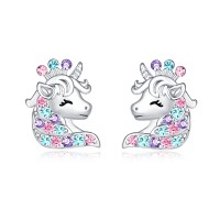 UNGENT THEM Silver Unicorn Earrings for Little Girls Hypoallergenic Screw Back Crown Cubic Zirconia Stud Earring Unicorns Jewelry Gifts for Girls Daughter Granddaughter Birthday Party…