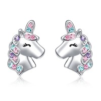 UNGENT THEM Silver Unicorn Stud Earrings for Little Girls Hypoallergenic CZ Unicorns Jewelry Gifts for Girls Daughter Granddaughter Birthday Party…